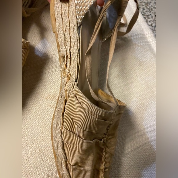 STUART WEITZMAN Beige leather Fabric Ankle Tie Espadrille Sandals SZ 6.5 - Picture 10 of 13